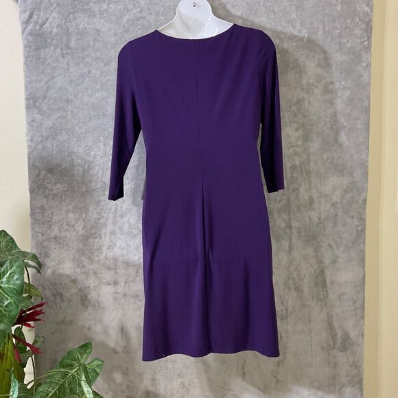 Lauren Ralph Lauren Women’s Purple Draped Neck side Sheath Dress Size 16 Classic - Picture 2 of 10